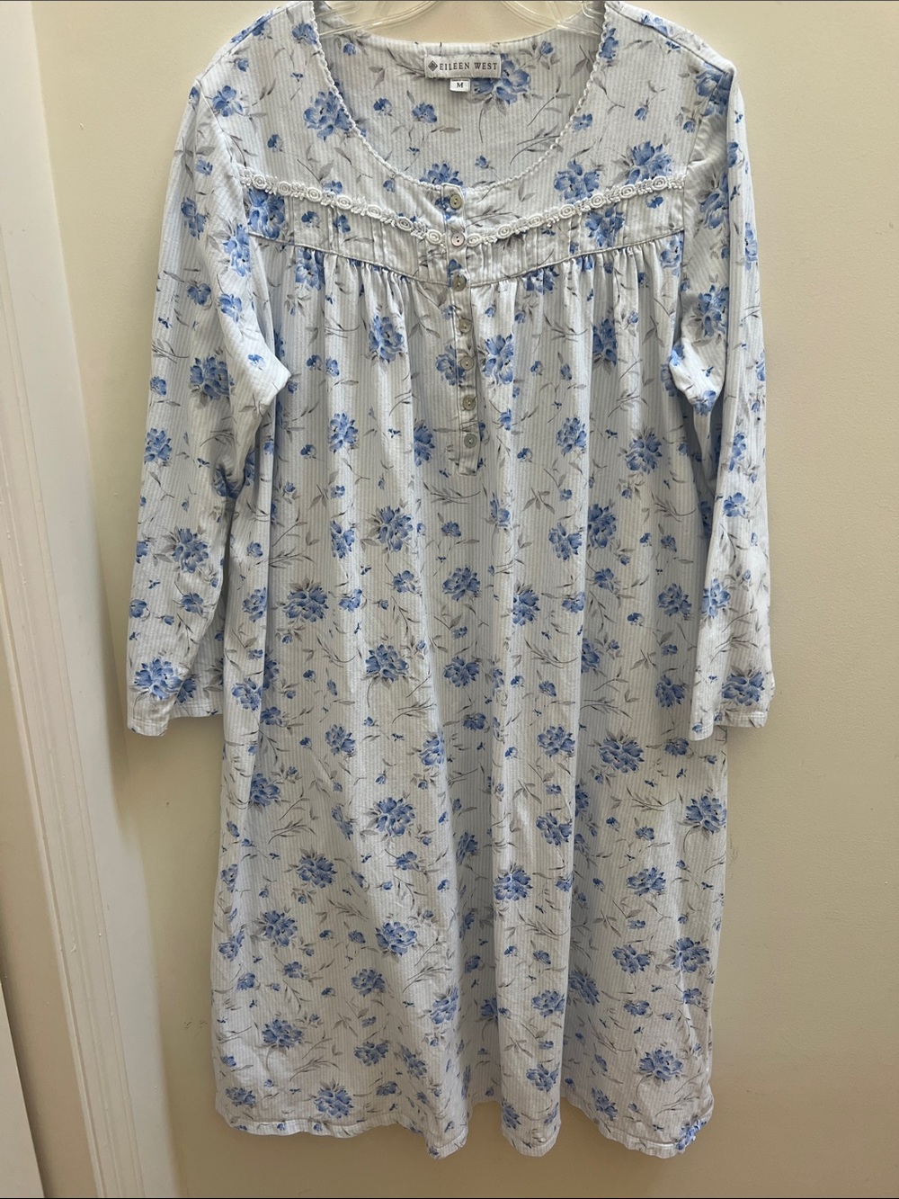 Eileen West Light Blue Floral Brushed Cotton Nightgown - Medium